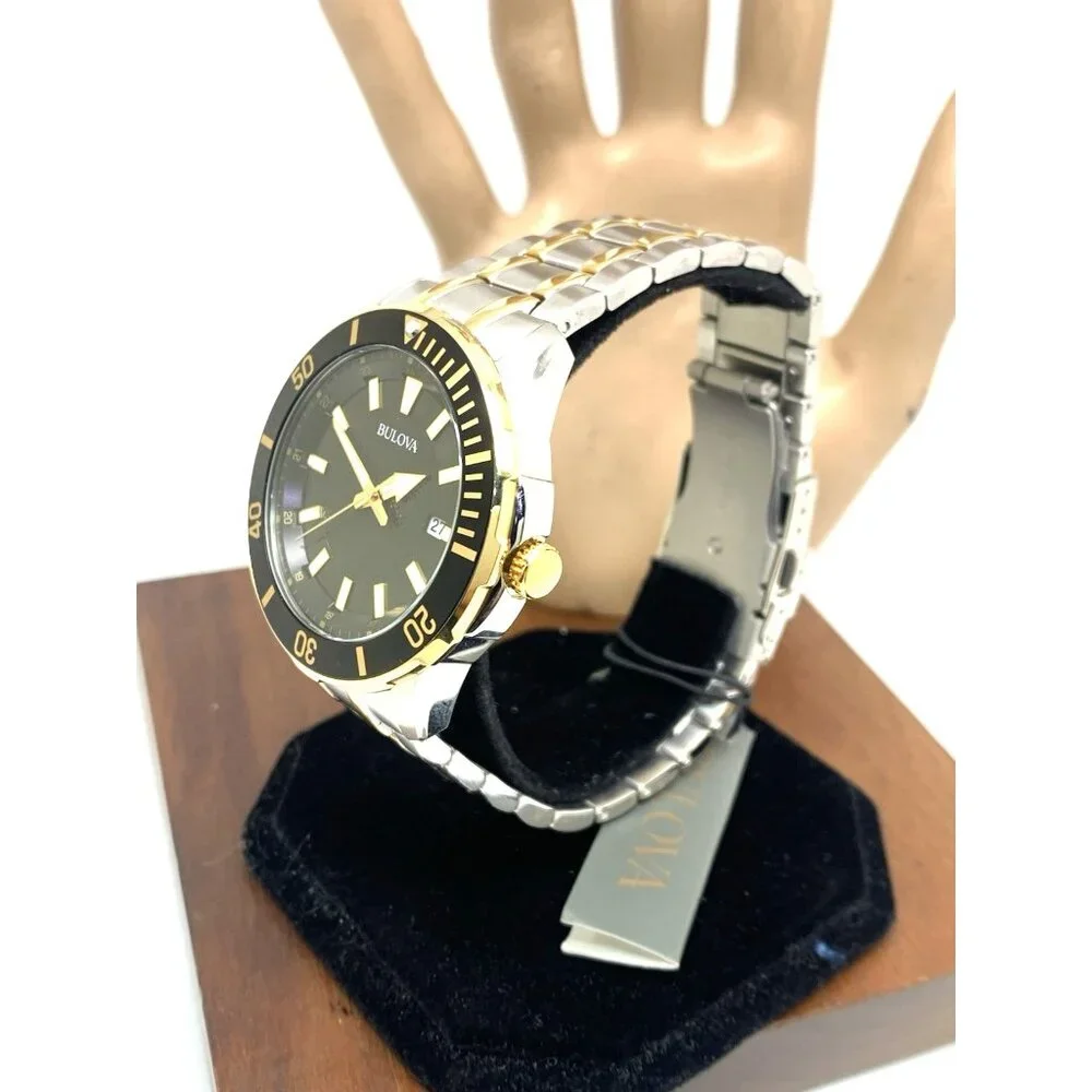 Bulova Men's Watch 98B394 Diver Black Dial Quartz Two Tone Stainless Steel 44mm